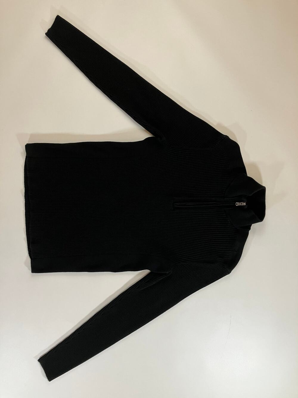 Michael Kors Women M Black Ribbed Quarter Zip Sweater Logo Mock Neck Pullover